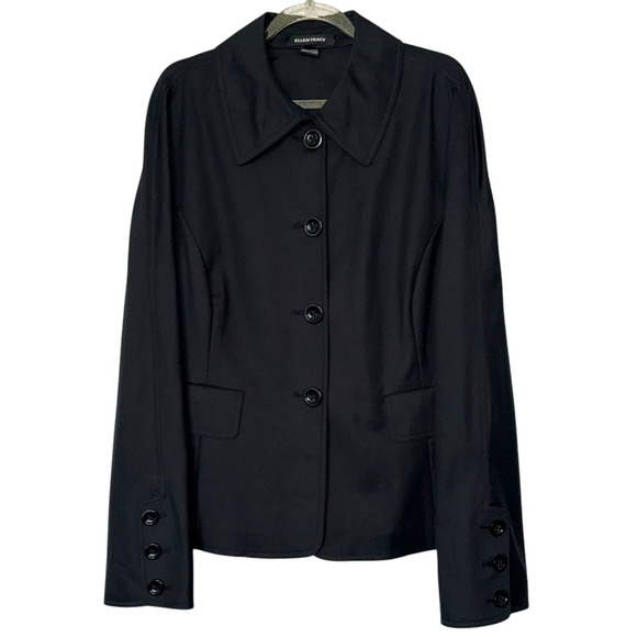 Vintage Ellen Tracy Womens Collared Black Jacket, Lightweight Coat, Size 10 - Picture 1 of 10
